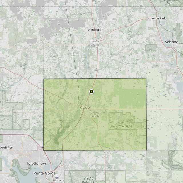 Map showing DeSoto County around Arcadia, FL