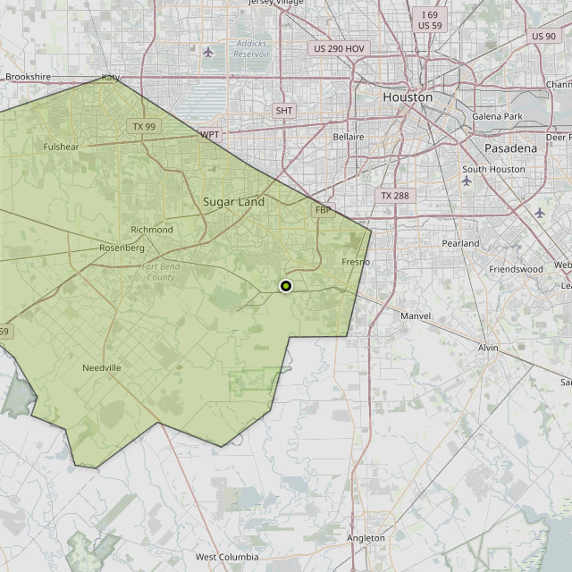 Map showing Fort Bend County around Sugar Land, TX