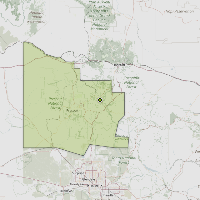 Map showing Yavapai County around Cottonwood, AZ