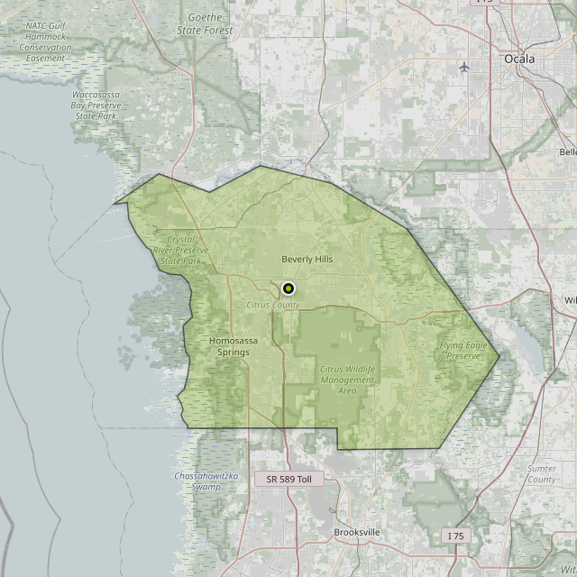 Map showing Citrus County around Lecanto, FL