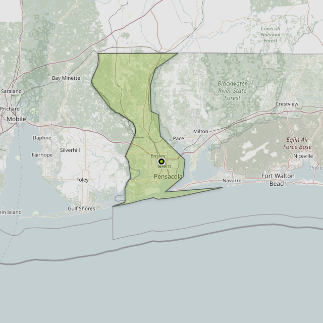 Map showing Escambia County around Pensacola, FL