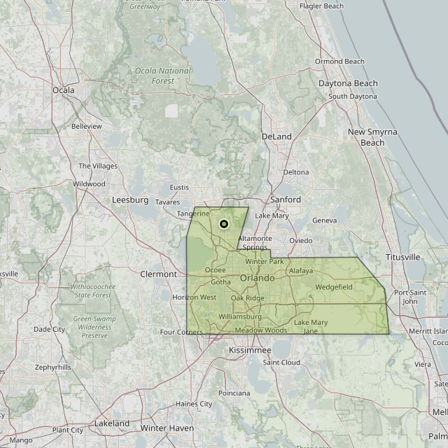 Map showing Orange County around Apopka, FL