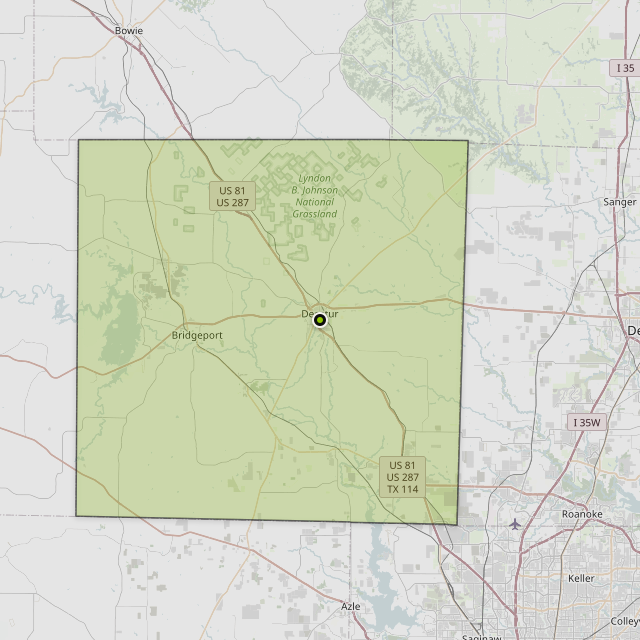 Map showing Wise County around Decatur, TX