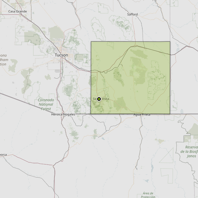 Map showing Cochise County around Sierra Vista, AZ