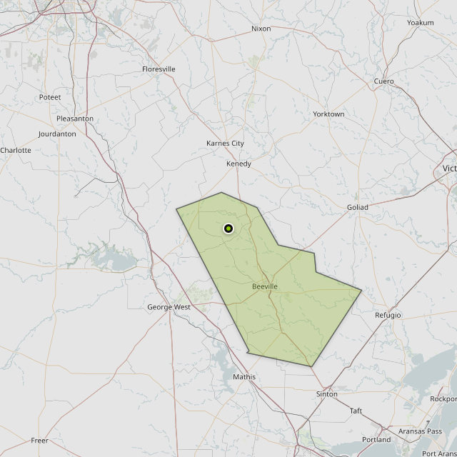 Map showing Bee County around Kenedy, TX