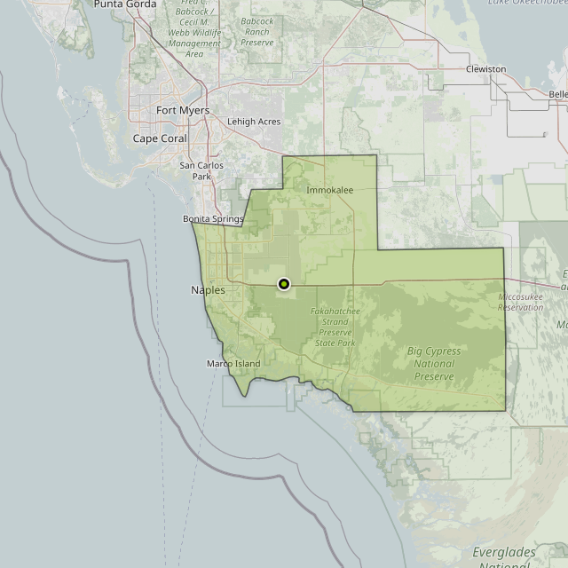 Map showing Collier County around Orangetree, FL