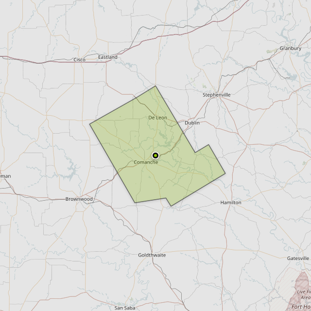 Map showing Comanche County around Comanche, TX