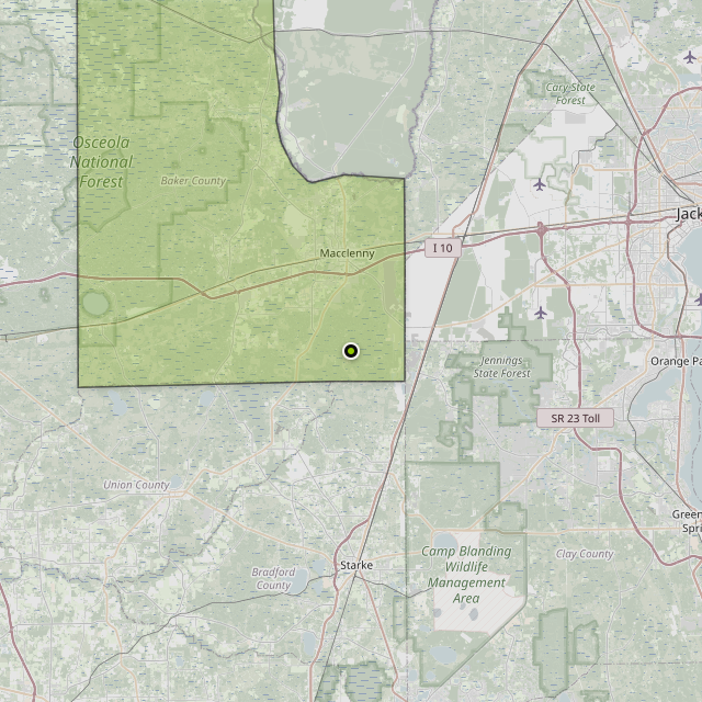 Map showing Baker County around Macclenny, FL