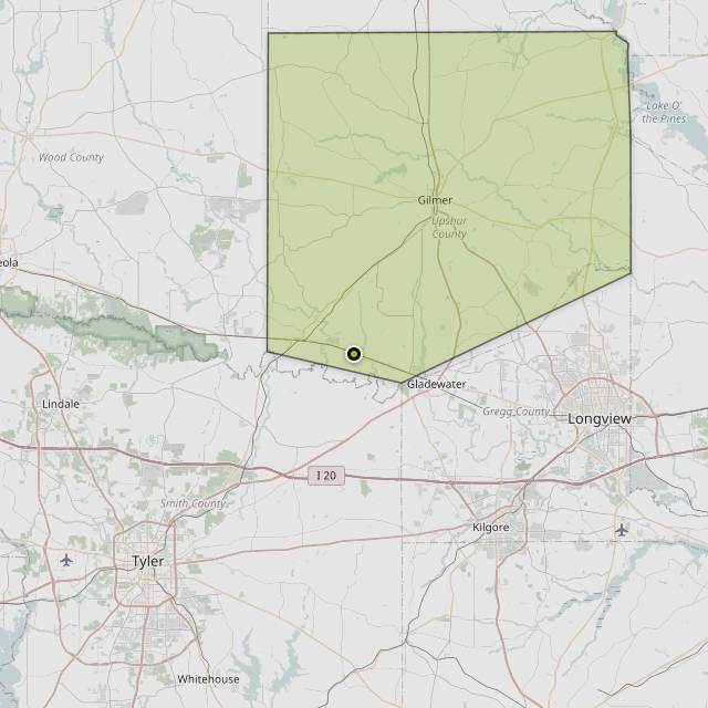 Map showing Upshur County around Big Sandy, TX