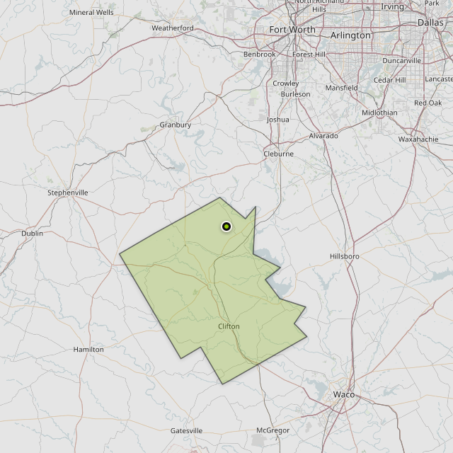 Map showing Bosque County around Kopperl, TX