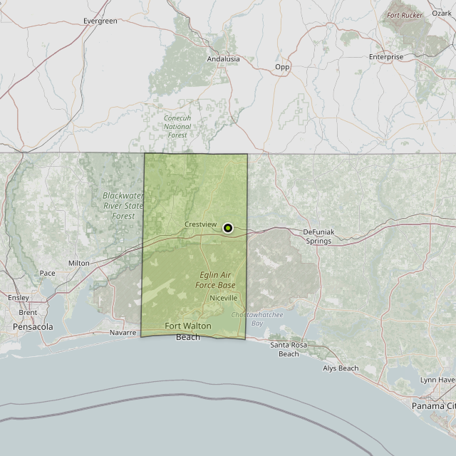 Map showing Okaloosa County around Crestview, FL