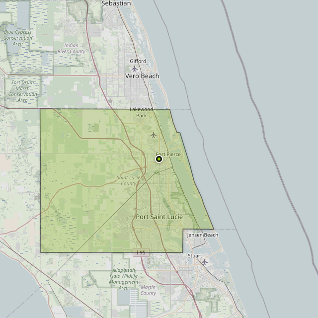 Map showing St. Lucie County around Fort Pierce, FL