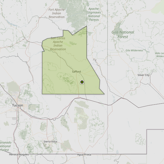 Map showing Graham County around Swift Trail Junction, AZ