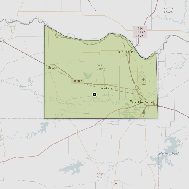 Map showing Wichita County around Iowa Park, TX