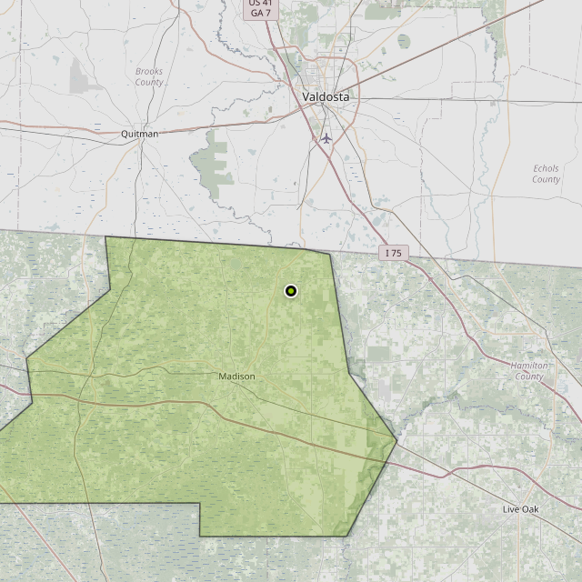 Map showing Madison County around Madison, FL