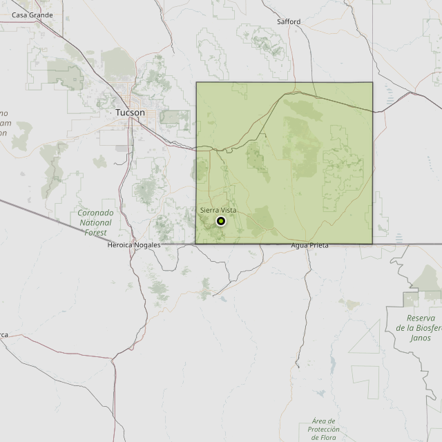 Map showing Cochise County around Sierra Vista, AZ