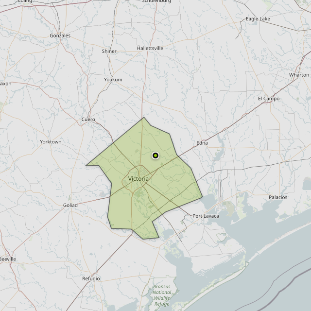 Map showing Victoria County around Inez, TX