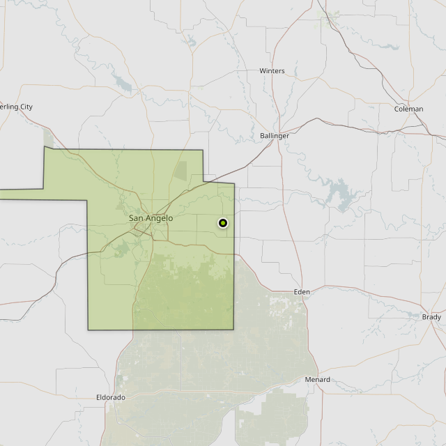 Map showing Tom Green County around Paint Rock, TX