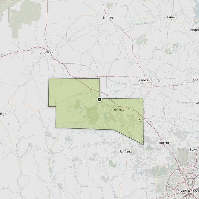 Map showing Kerr County around Ingram, TX