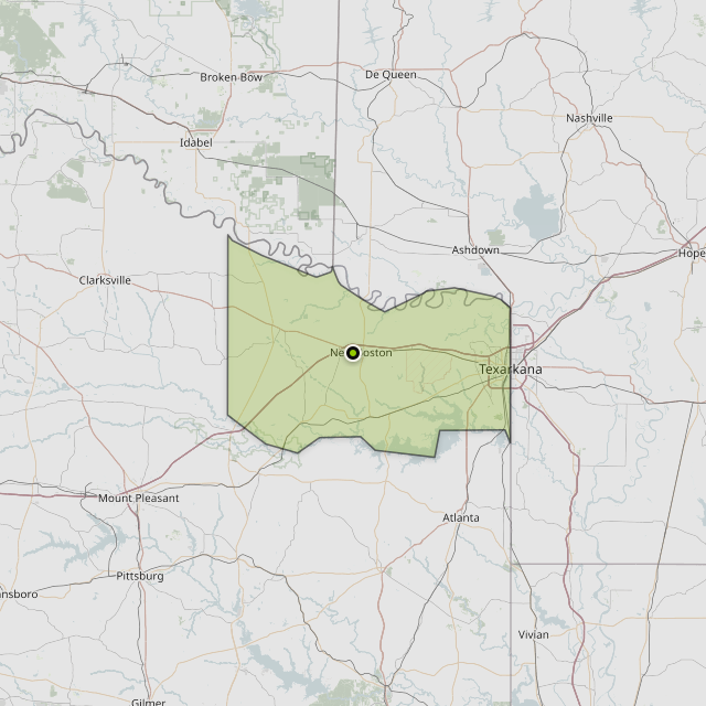 Map showing Bowie County around New Boston, TX