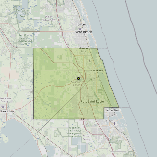 Map showing St. Lucie County around Fort Pierce, FL