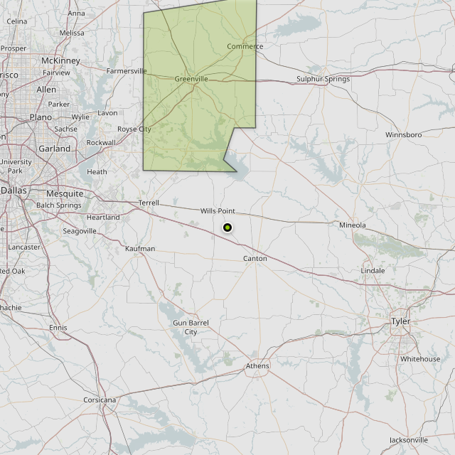 Map showing Hunt County around Wills Point, TX