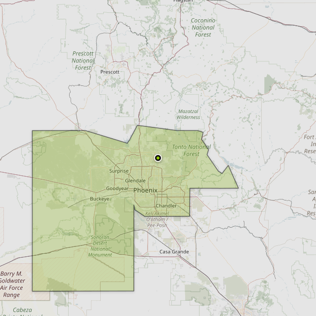 Map showing Maricopa County around Cave Creek, AZ