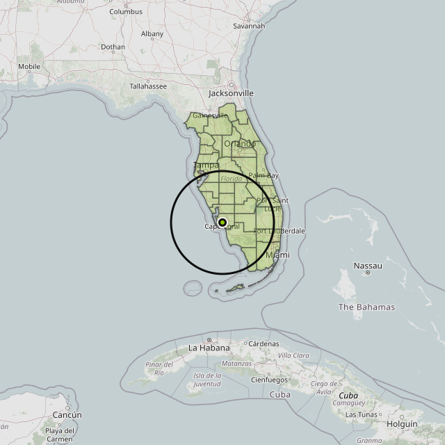 Map showing the 35 counties around Iona, FL