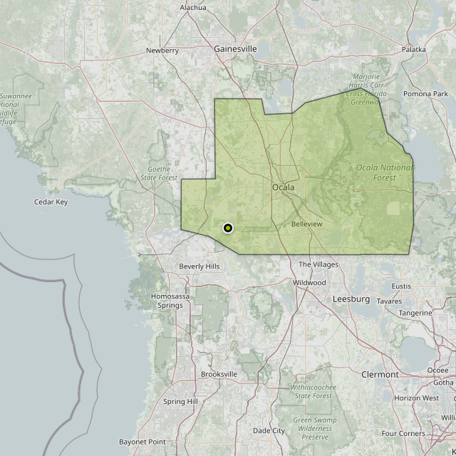Map showing Marion County around Dunnellon, FL