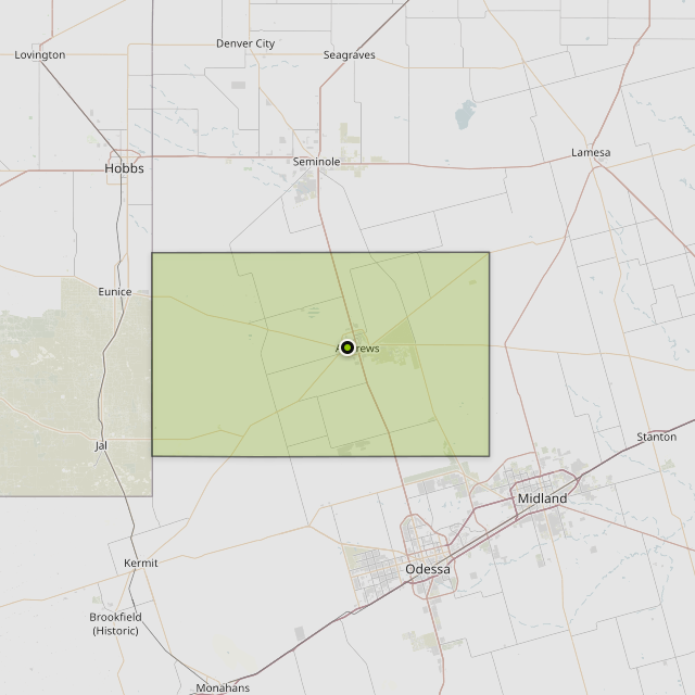 Map showing Andrews County around Andrews, TX