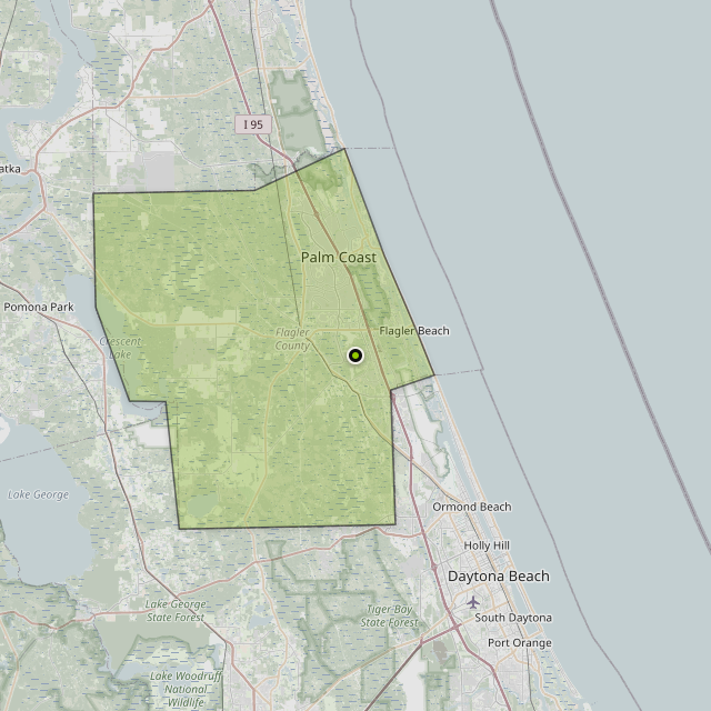Map showing Flagler County around Palm Coast, FL