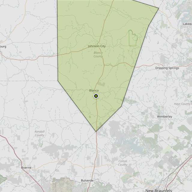 Map showing Blanco County around Blanco, TX