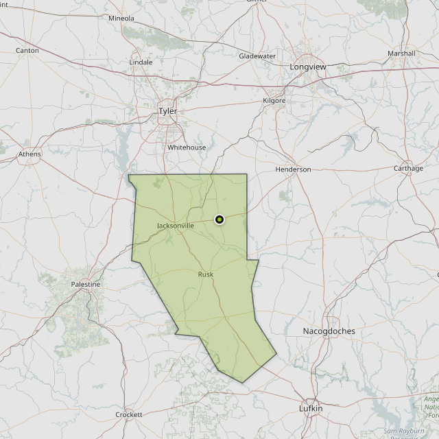 Map showing Cherokee County around New Summerfield, TX