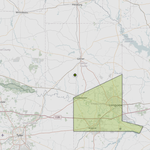 Map showing Gregg County around Gilmer, TX