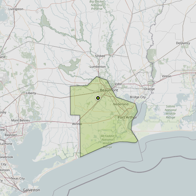 Map showing Jefferson County around Fannett, TX