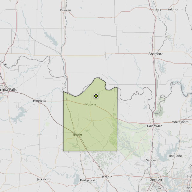 Map showing Montague County around Nocona, TX