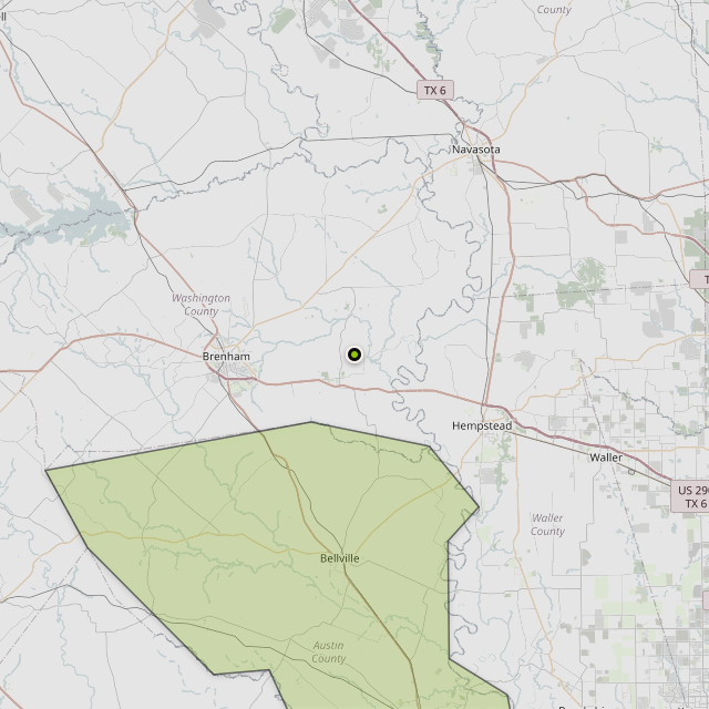 Map showing Austin County around Chappell Hill, TX