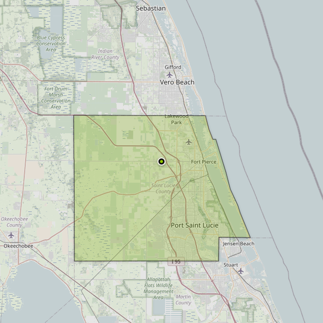 Map showing St. Lucie County around Fort Pierce, FL