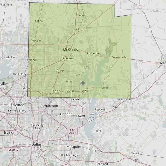 Map showing Collin County around Wylie, TX