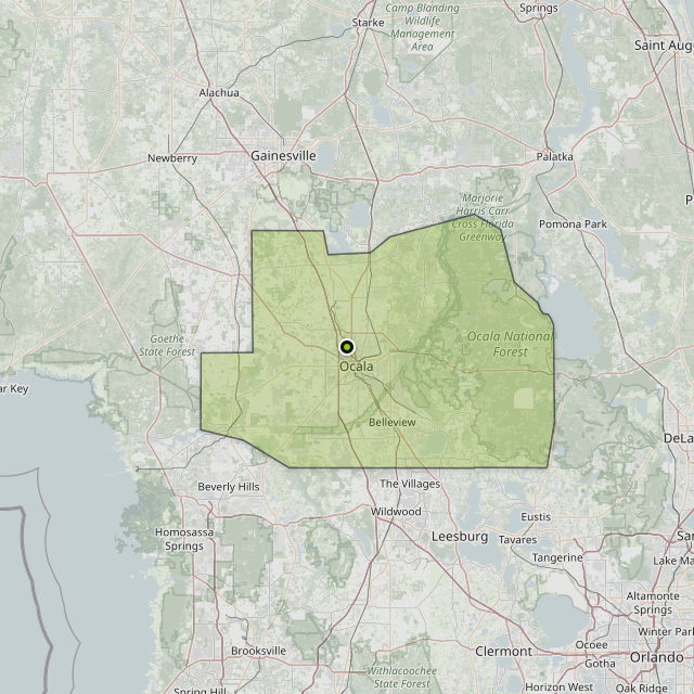 Map showing Marion County around Ocala, FL