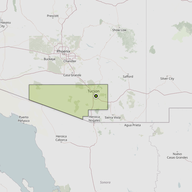 Map showing Pima County around Tucson, AZ