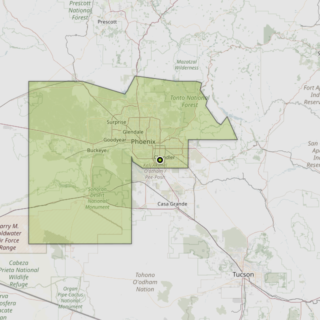 Map showing Maricopa County around Chandler, AZ