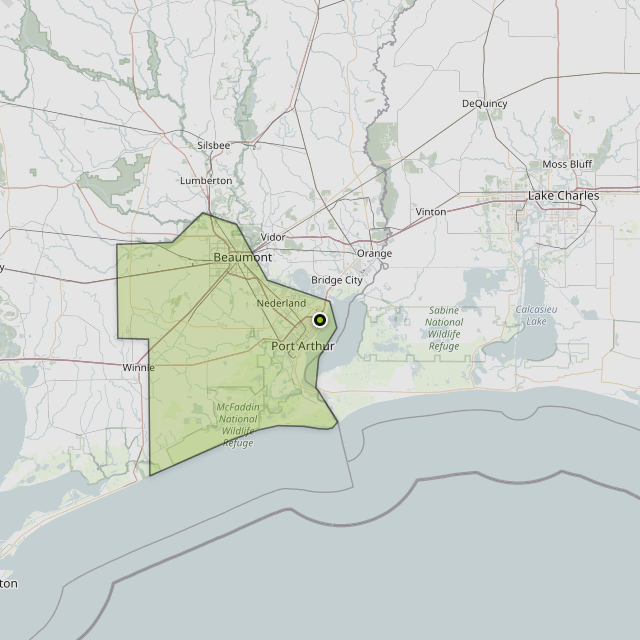 Map showing Jefferson County around Port Arthur, TX