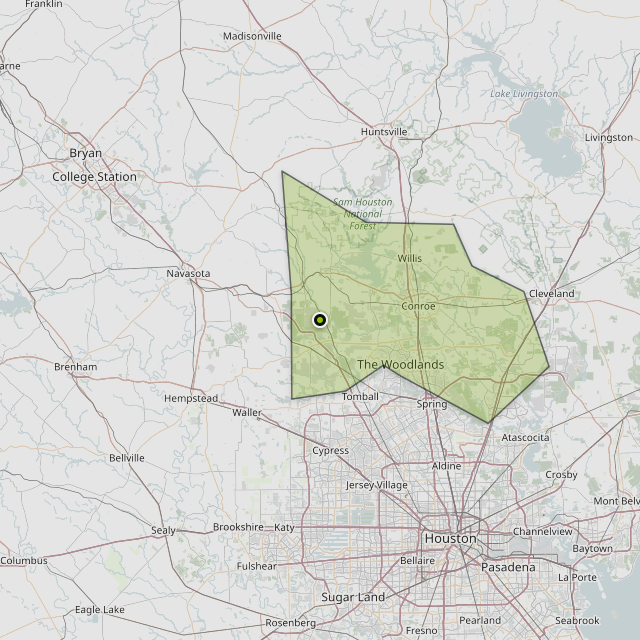Map showing Montgomery County around Magnolia, TX