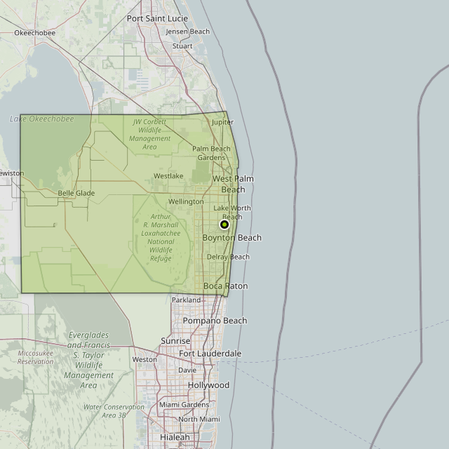Map showing Palm Beach County around Lantana, FL
