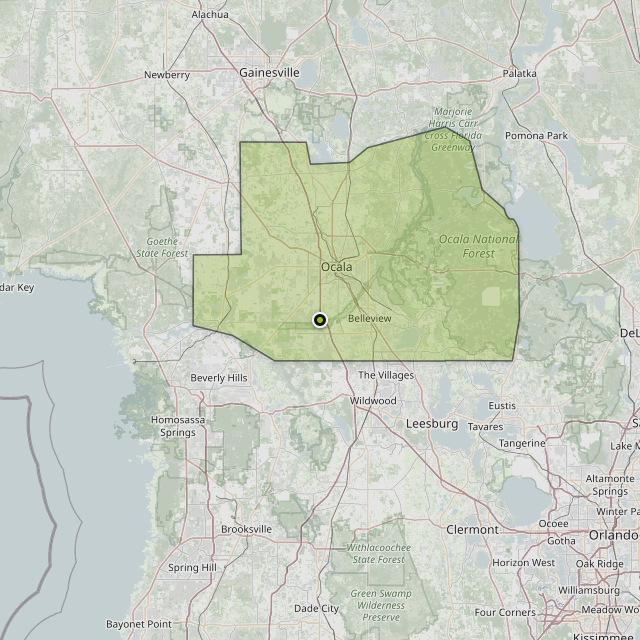 Map showing Marion County around Ocala, FL