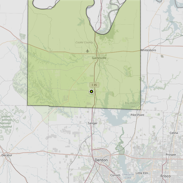 Map showing Cooke County around Sanger, TX