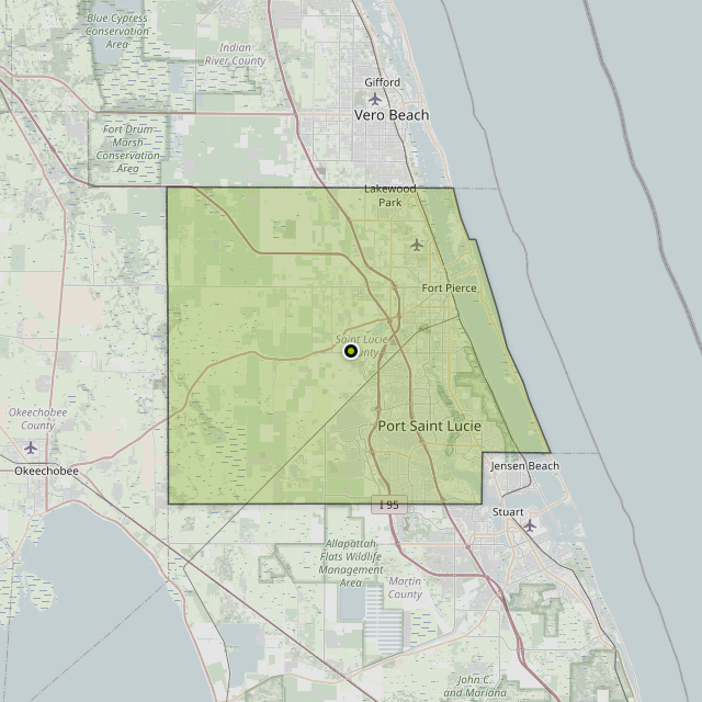 Map showing St. Lucie County around Fort Pierce, FL