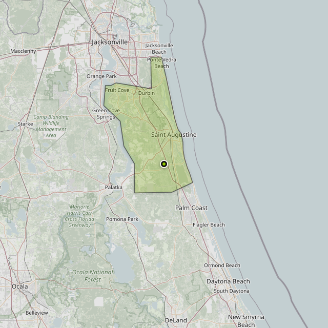 Map showing St. Johns County around Saint Augustine Shores, FL