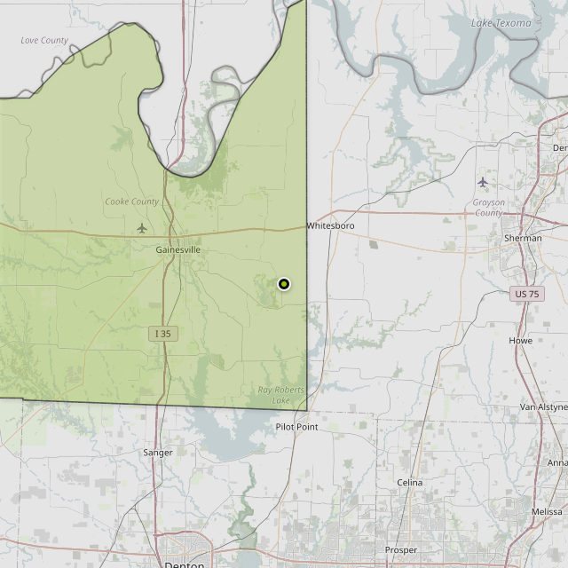 Map showing Cooke County around Gainesville, TX